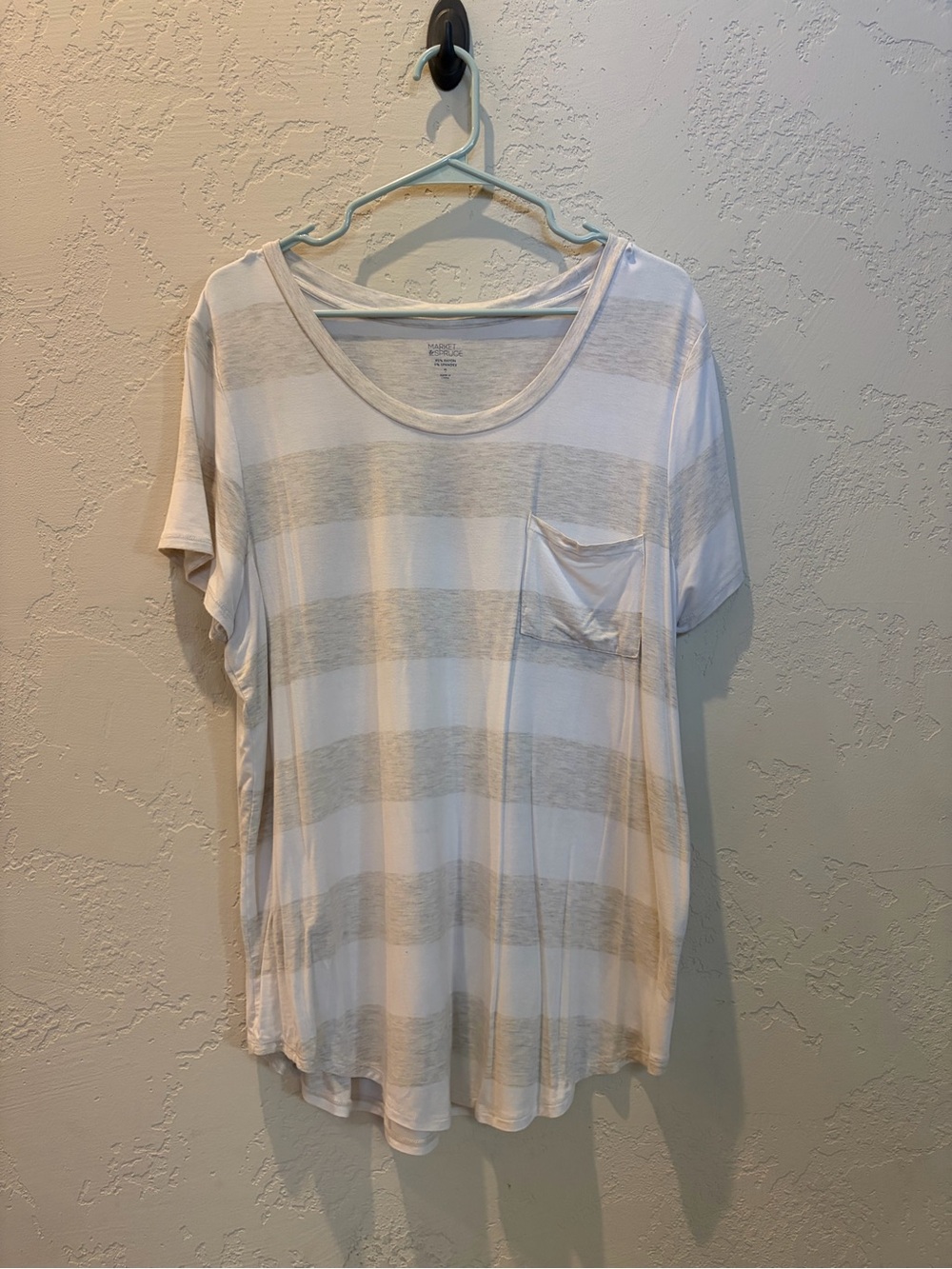 Market & Spruce Cream and White Striped Scoop Neck Pocket Tee
